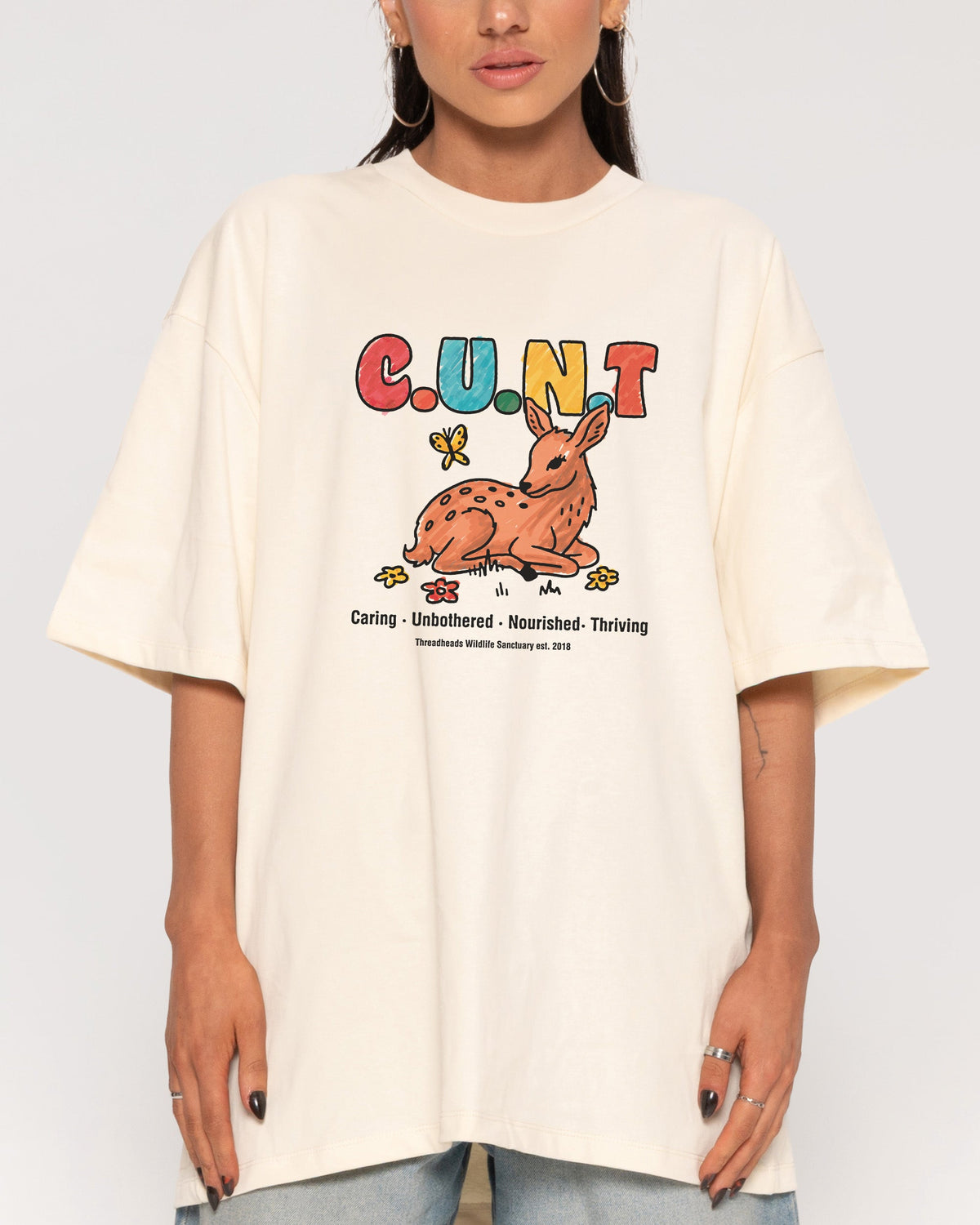 Caring Unbothered Nourished Thriving Oversized Tee