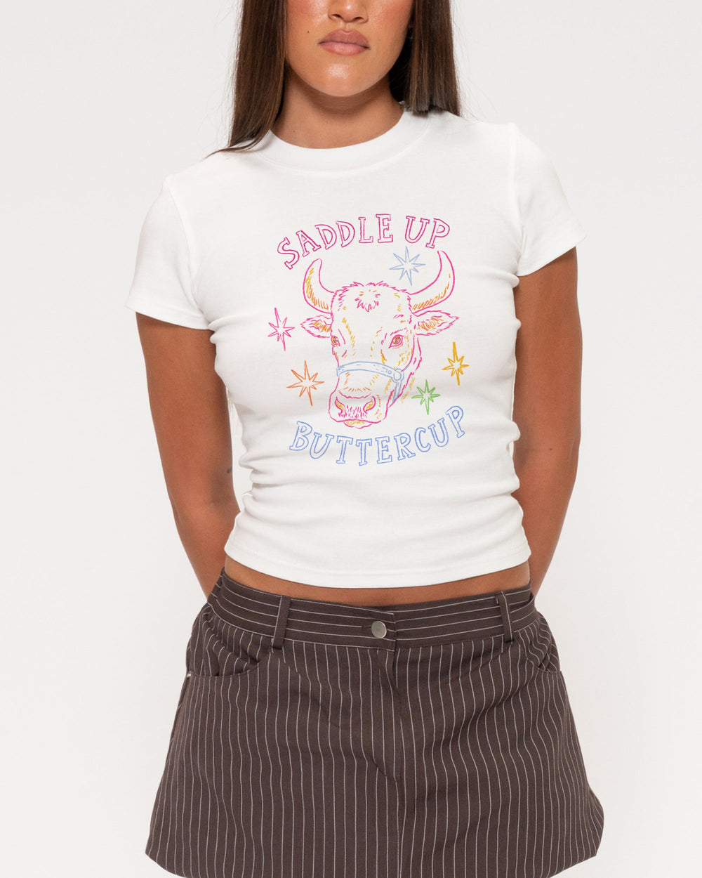 Saddle Up Buttercup Longline Baby Tee